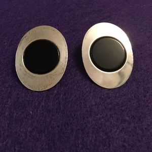 Oval Silver and Onyx Earrings
